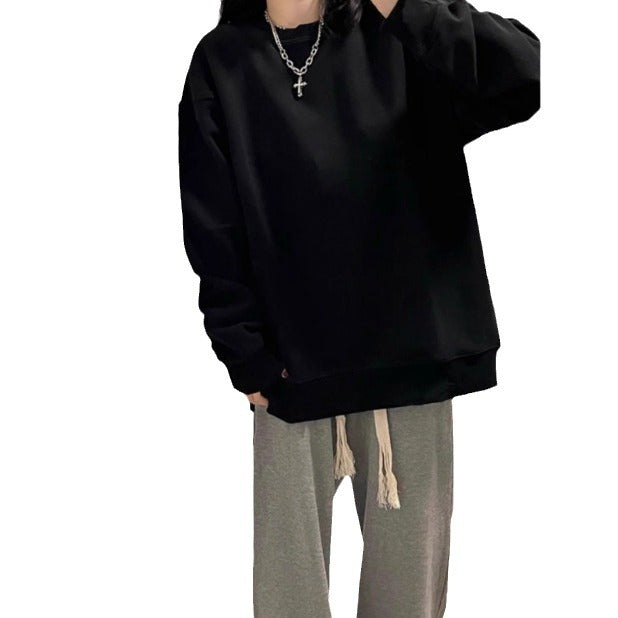Pydshop grunge outfits Black American round Neck Sweater for Women Spring and Autumn 2024 New Oversize Hooded Retro Loose Long Sleeve Top