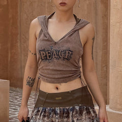 Pydshop grunge outfits Anan Autumn New American Sexy Navel Top Hot Girl Hooded Vest