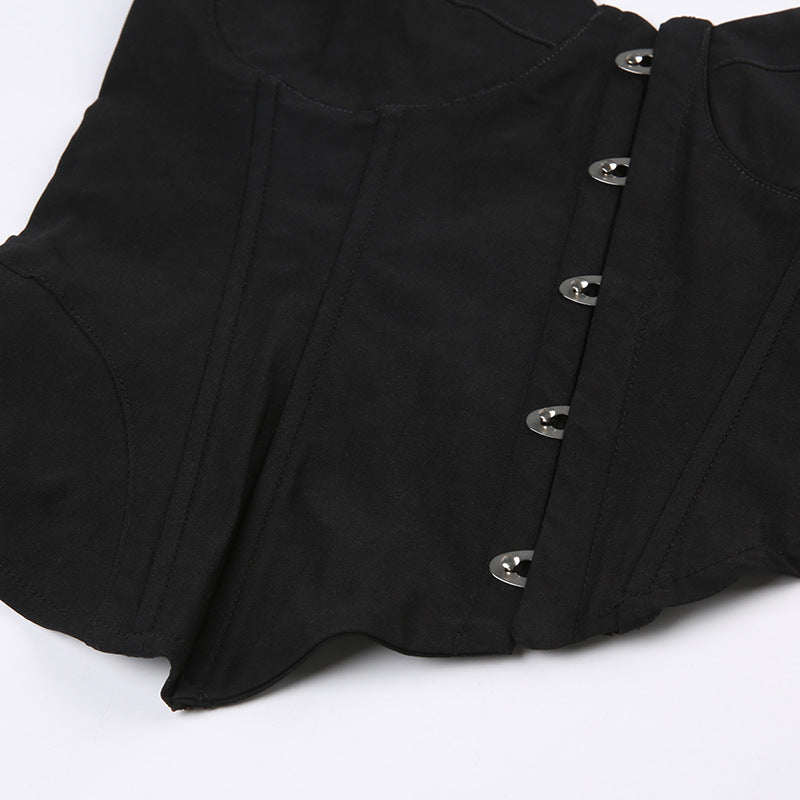 Pydshop Black One Shoulder Lace-up Split Top