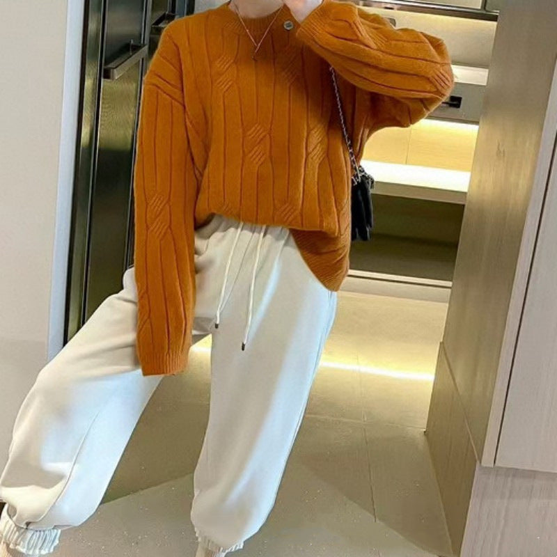 Pydshop clothes Women's Twist Sweater 2024 Autumn and Winter Korean Style Lazy Style Loose Retro Outer Pullover Sweater Women's Top