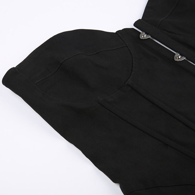 Pydshop Black One Shoulder Lace-up Split Top