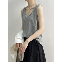 Pydshop birkenstock clogs outfit fall Autumn Korean Style Simple U-Collar Slimming Vest Women's Loose Base Wide Shoulder Strap Sleeveless Top