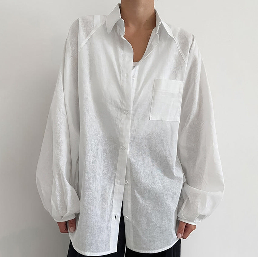 Pydshop casual dinner outfit fall Pure Cotton See-through High-Grade Loose Casual Women's Shirt 2024 Autumn and Winter Long-Sleeved Top for Women