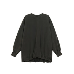Pydshop grunge outfits Pleated Top for Women 2024 Autumn New Washed Distressed Hem Elastic Wide Sweater