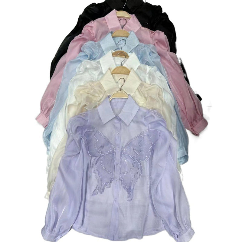 Pydshop 2000s fashion French Chiffon Shirt Women's Spring and Summer Thin Air Conditioning Shirt Niche Western Style Retro Puff Sleeve Top