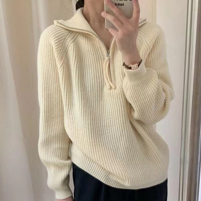 Pydshop clothes Women's Korean-Style Half-Zip Pullover Autumn and Winter Soft Glutinous Loose Lazy Style Knitted Top