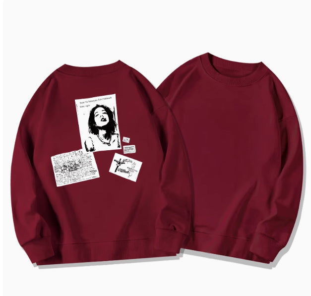 Pydshop grunge outfits Black American round Neck Sweater for Women Spring and Autumn 2024 New Oversize Hooded Retro Loose Long Sleeve Top