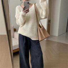 Pydshop fall outfits 2024 Korean Style Lazy Style Loose V-neck Sweater Top Women's Autumn and Winter Casual Sweater Women's
