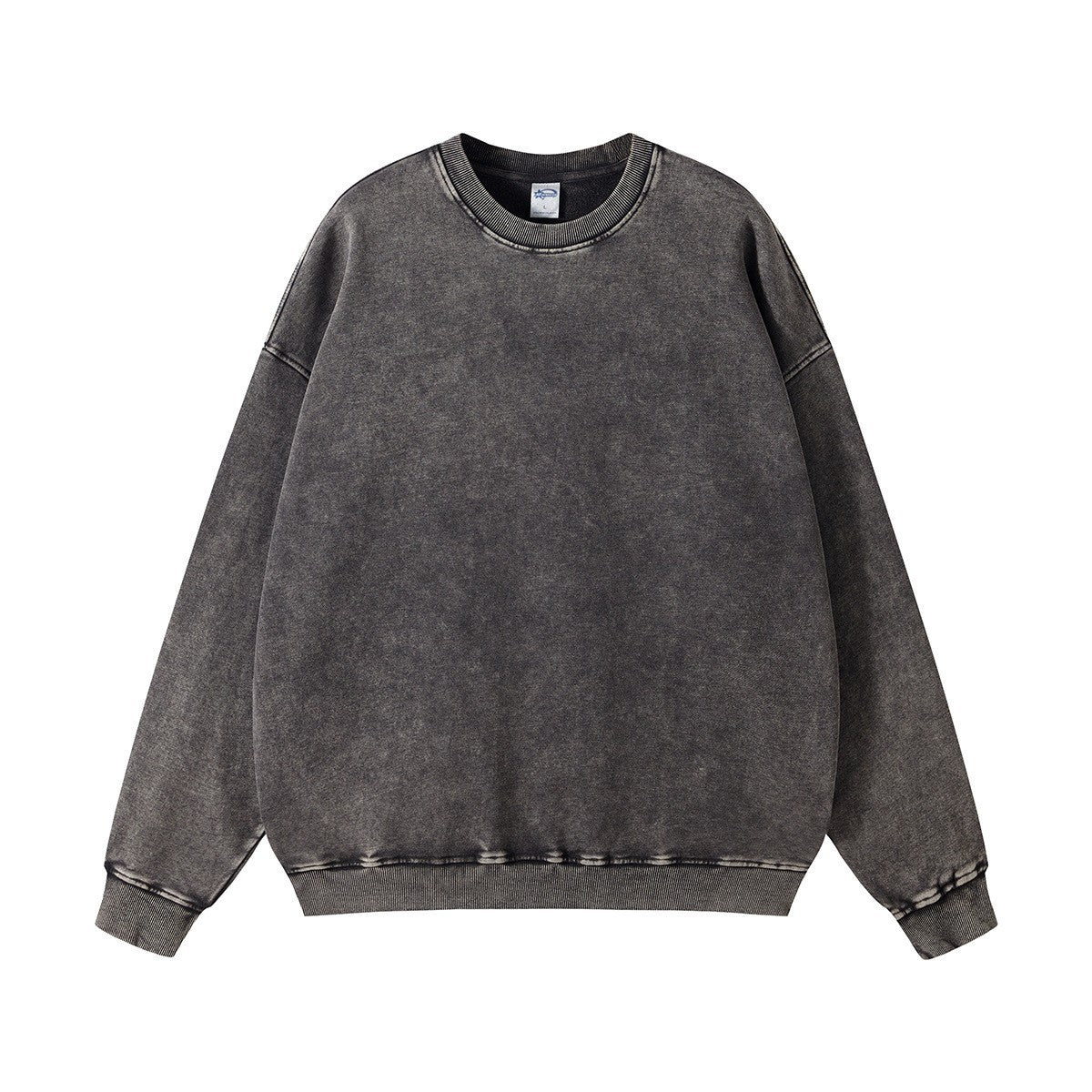 Pydshop grunge outfits American High Street Trendy Men's Linen Gray round Neck Cotton Sweater Women's Distressed Fashion Loose Top