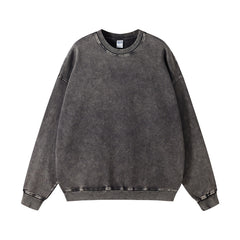 Pydshop grunge outfits American High Street Trendy Men's Linen Gray round Neck Cotton Sweater Women's Distressed Fashion Loose Top