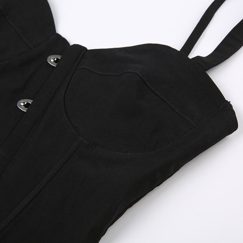Pydshop Black One Shoulder Lace-up Split Top