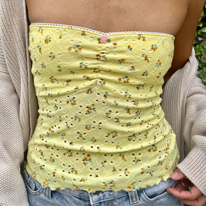Pydshop Dena Mini Floral Print Strapless Top