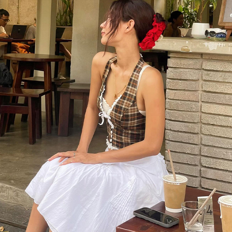 Pydshop Etty Retro Plaid Halter Top