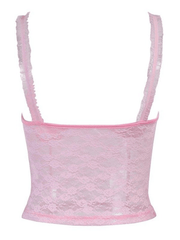 Pydshop Y2K Tank Top Pink Lace Crop Vest Tank Top