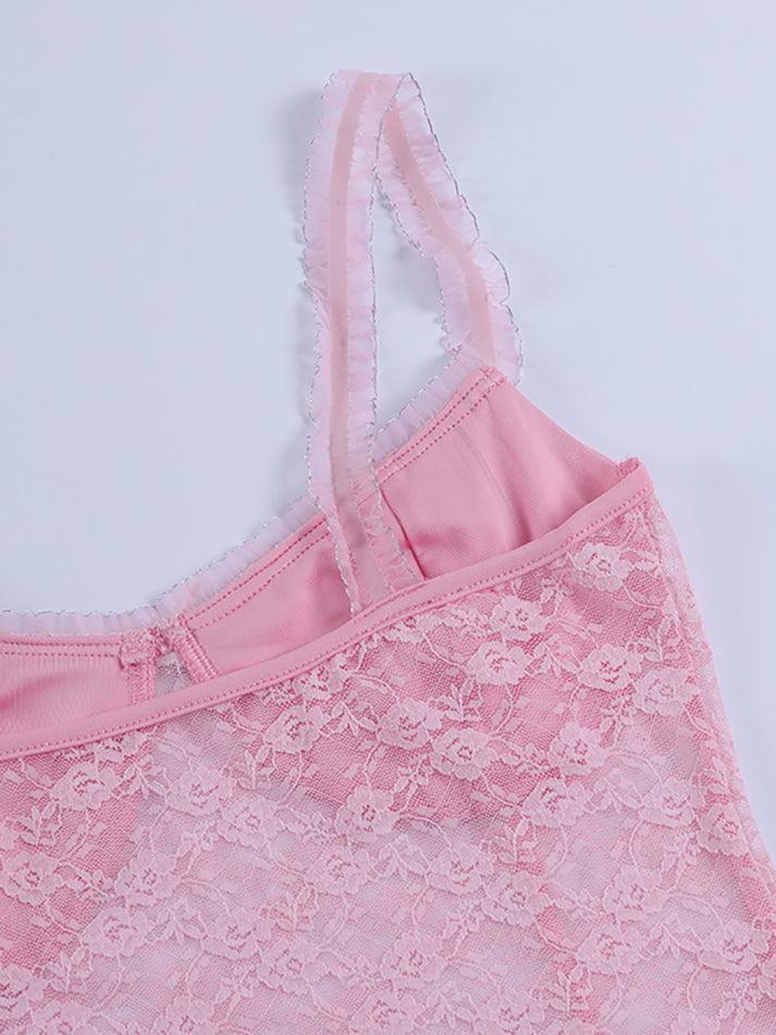 Pydshop Y2K Tank Top Pink Lace Crop Vest Tank Top