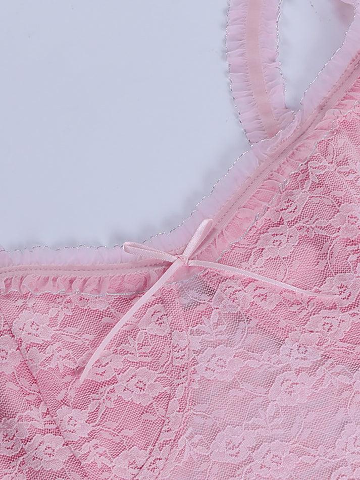 Pydshop Y2K Tank Top Pink Lace Crop Vest Tank Top
