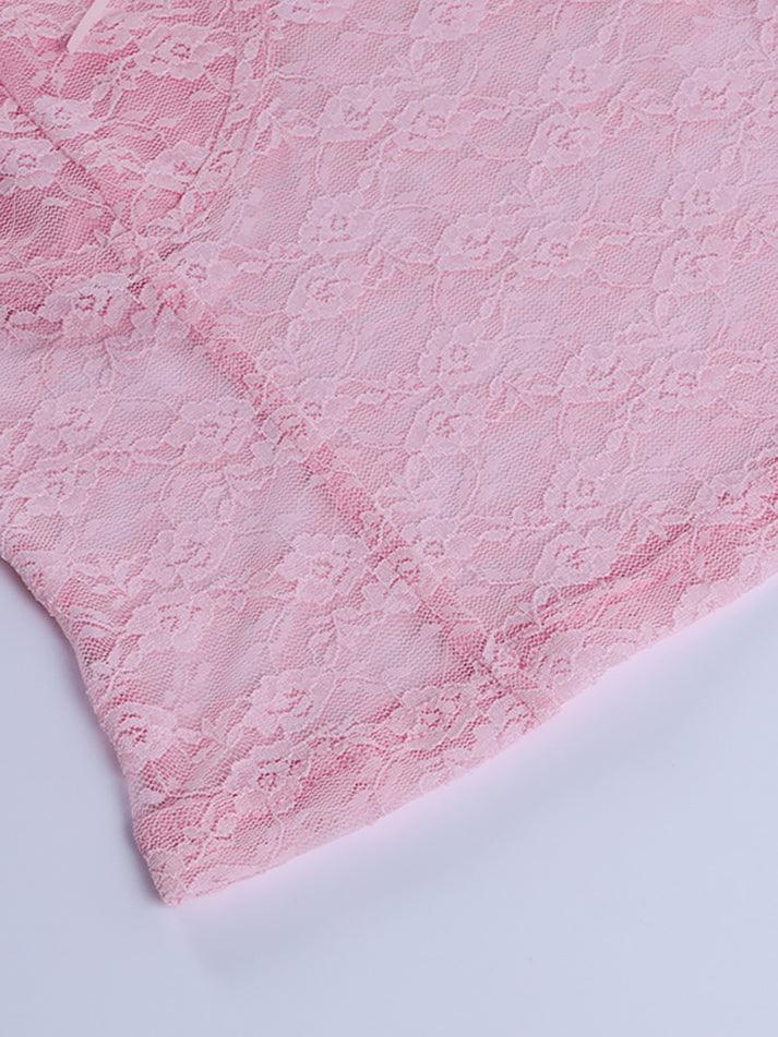 Pydshop Y2K Tank Top Pink Lace Crop Vest Tank Top