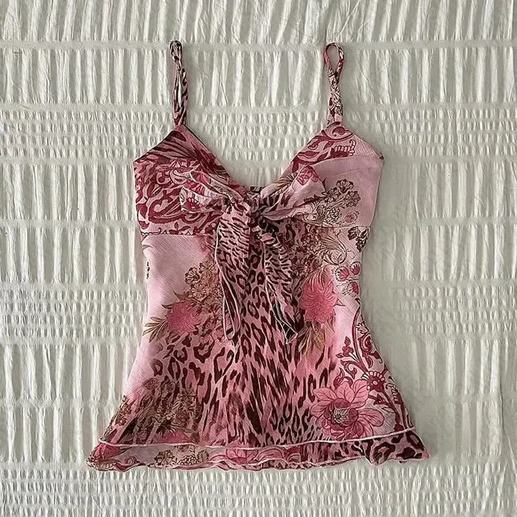Pink Leopard Floral Knot Top
