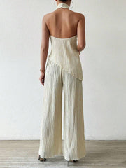 Pleated Asymmetric Halterneck Top & Pant Set