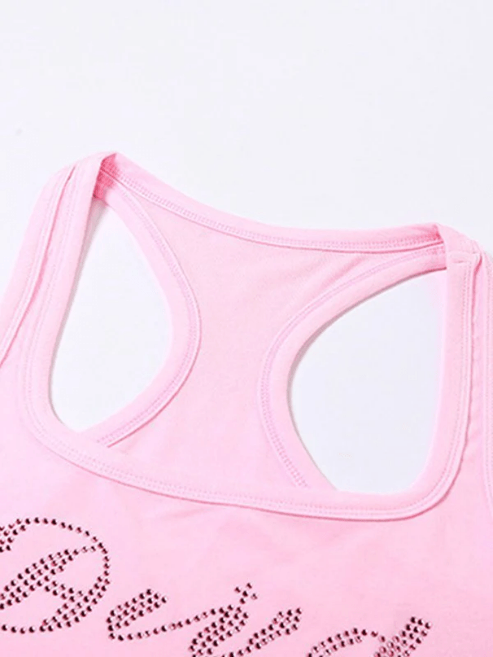 Pydshop Y2K Tank Top Rhinestone Letter Cropped Tank Top