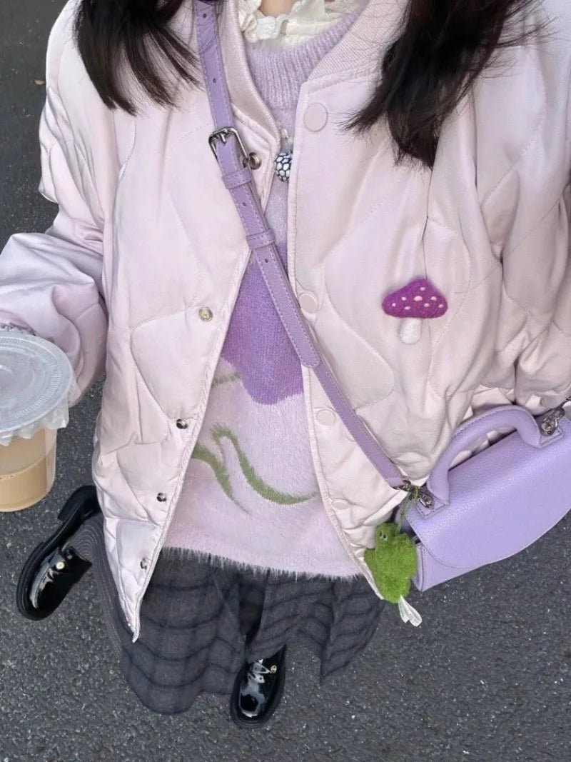 Pydshop Sweet Fashion Purple Waterproof Mink Pullovers Lazy All-match Loose Knitted Tops Women Y2k O-neck Long Sleeve Sweaters Mujer