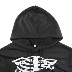 Pydshop Women Y2k Gothic Crop Sweatshirt Skeleton Halloween Long Sleeve Hoodie Top Casual Goth Pullover Crop Top Emo Clothings
