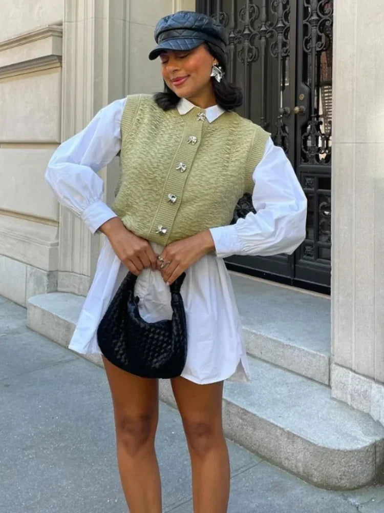 Pydshop Casual Knitted Vests Sweater For Women Fashion Button Sleeveless O-neck Cardigan Top Autumn 2024 Lady Versatile Knitwear