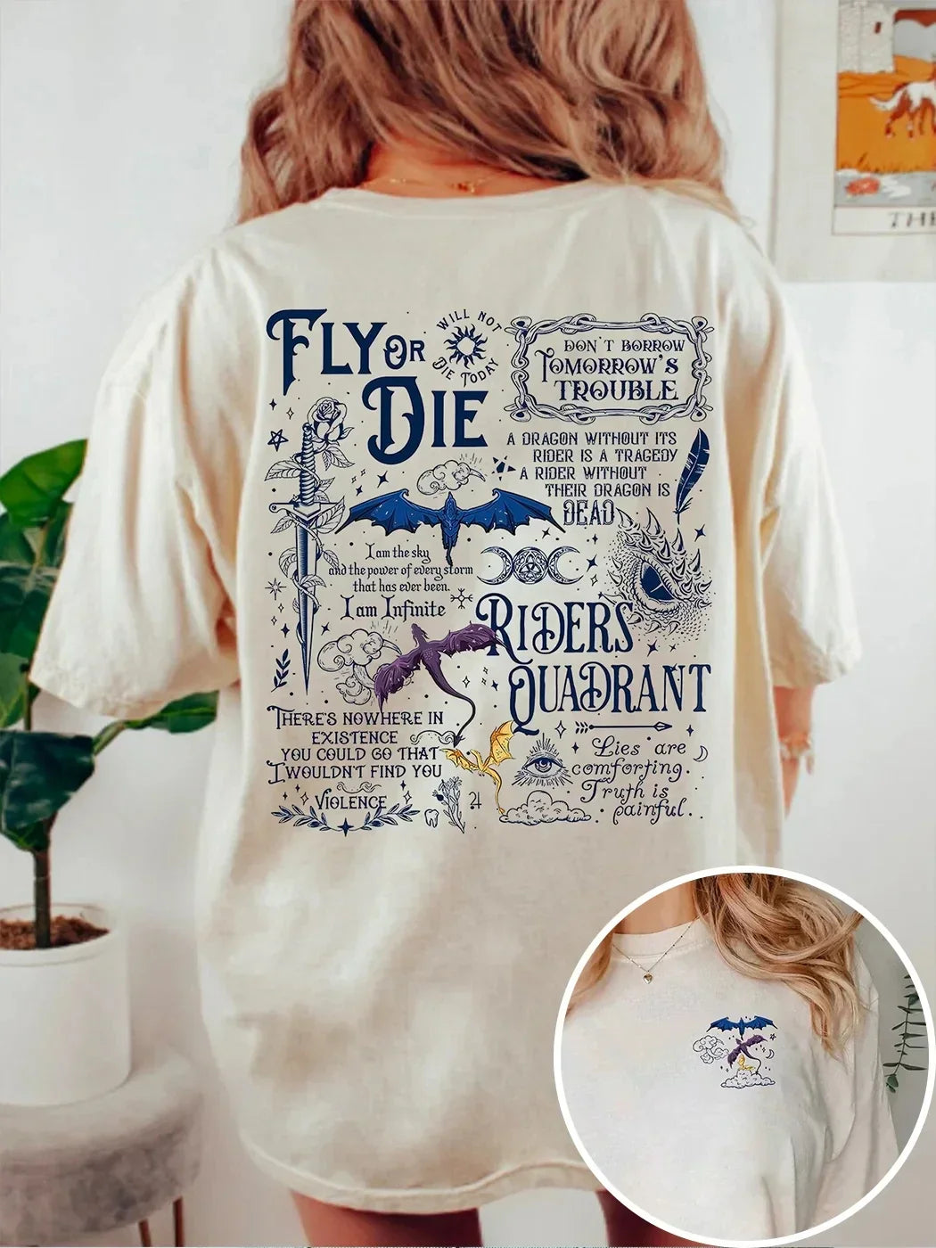 Pydshop Basgiath War College Dragon Rider Retro Shirt  2 Side Patten Cotton Tee Fourth Wing Riders T-Shirt Fantasy Apparel Y2K Top