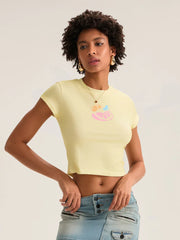 Pydshop Women Retro Graphic Baby Tees Y2k 00s Short Sleeve Crew Neck Crop Top Fairy Grunge  Lemons Print T Shirt Cute Summer Baby Tees
