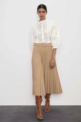 Pydshop White Lace Cotton Floral Embroidery Puff Sleeve Top