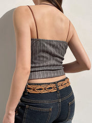 Pydshop Brown Lace Patchwork Slim Sleeveless Top