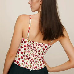 Pydshop Cherry Print Slash Collar Elastic Back Tank Top