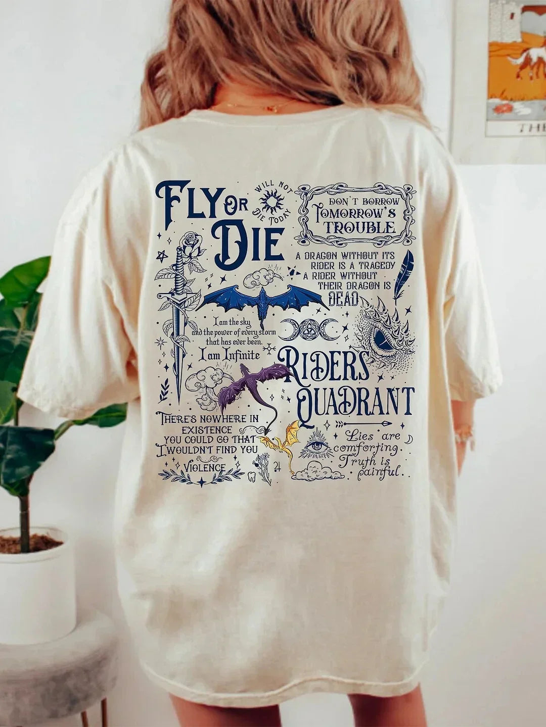Pydshop Basgiath War College Dragon Rider Retro Shirt  2 Side Patten Cotton Tee Fourth Wing Riders T-Shirt Fantasy Apparel Y2K Top