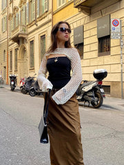 Pydshop High Street Spice Fashion Hollow out Broken Knitted Hotel Party Casual Lace up Top Garment Long Sleeve Shawl Accessories0821