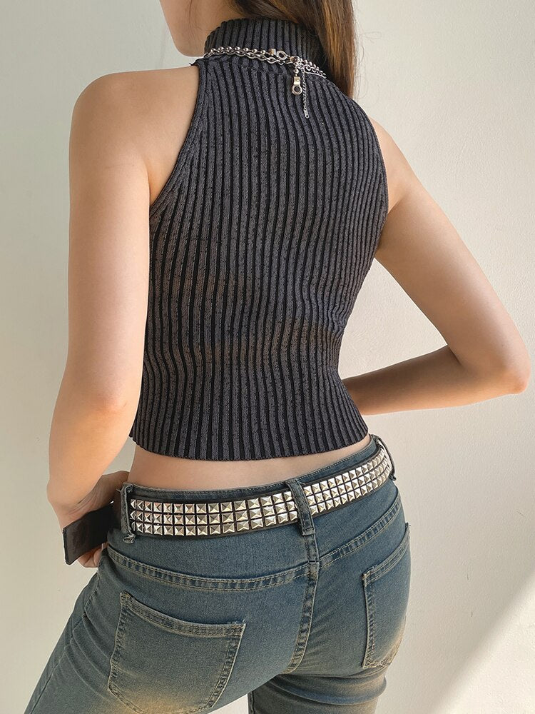Pydshop Gothic Stripe Knitted Embroidery Top