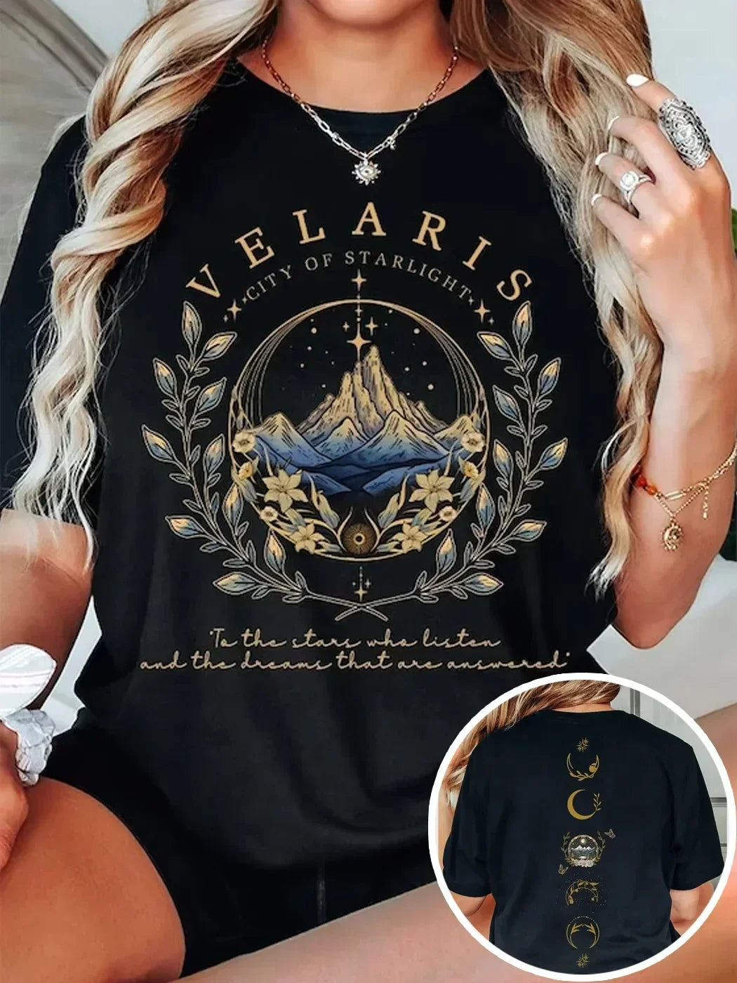 Pydshop 2 Side Patten Cotton Tee Velaris ACOTAR T-Shirt Velaris City Of Starlight Retro Shirt ACOTAR Velaris Fantasy Apparel Y2K Top