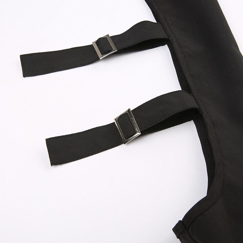 Pydshop Black Buckle Turtleneck Pullover Smock Zipper Top