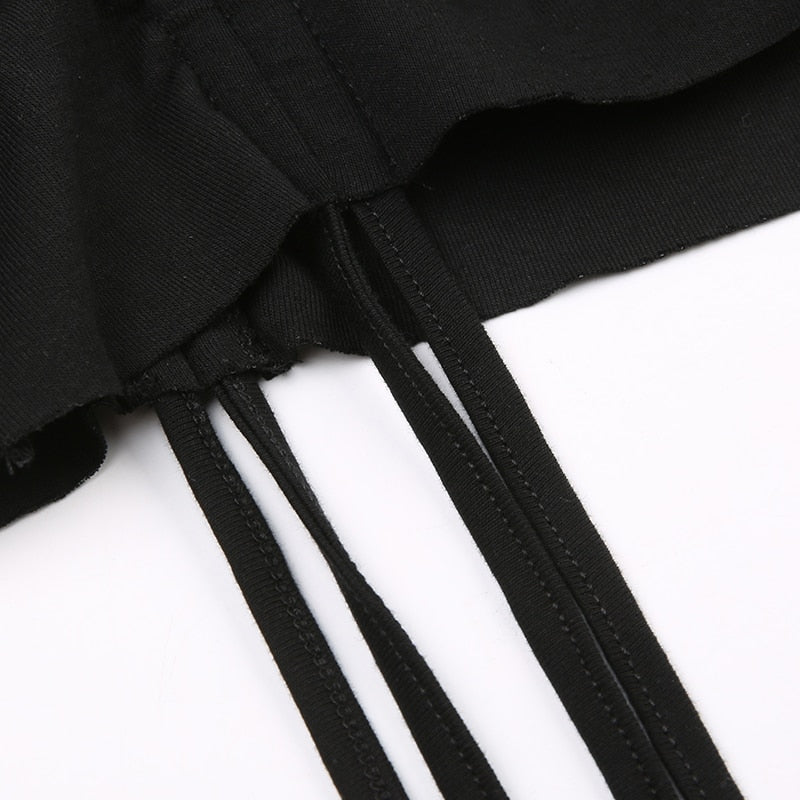 Pydshop Black Drawstring Shirring Off Shoulder Top