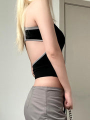 Pydshop Black Stripe Stand Collar Short Top
