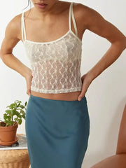 Pydshop Women Y2k Spaghetti Strap Camisole Tank Top Lace Trim Backless See Through Slim Fit Going Out Crop Top Streetwear
