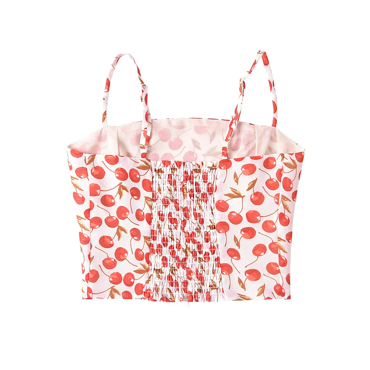 Pydshop Cherry Print Slash Collar Elastic Back Tank Top