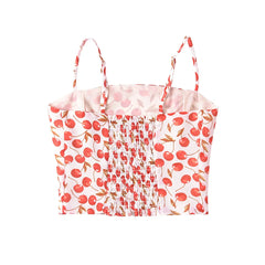 Pydshop Cherry Print Slash Collar Elastic Back Tank Top