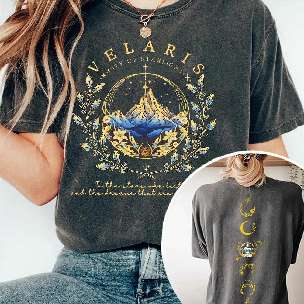 Pydshop 2 Side Patten Cotton Tee Velaris ACOTAR T-Shirt Velaris City Of Starlight Retro Shirt ACOTAR Velaris Fantasy Apparel Y2K Top