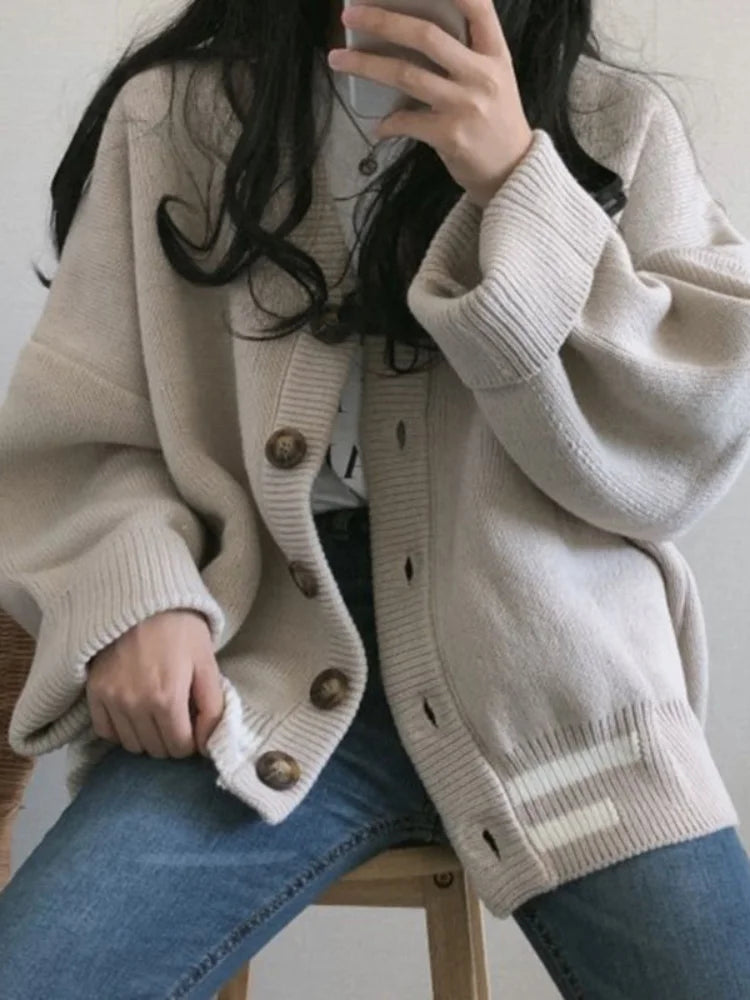 Pydshop Knitted Cardigan Sweaters Women Preppy Style School Warm Tops Knitwear 2024 Autumn Korean Fashion Kpop Patchwork