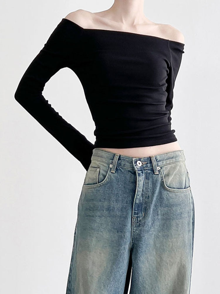 Pydshop Gothic Off-Shoulder Skinny Slash Neck Top