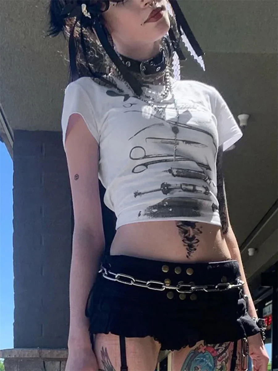 Pydshop Graphic Baby Tees for Women Personalized Y2k Cute Cropped Top Teen Girl Fitted T-Shirt Vintage Retro Grunge Clothes Streetwear