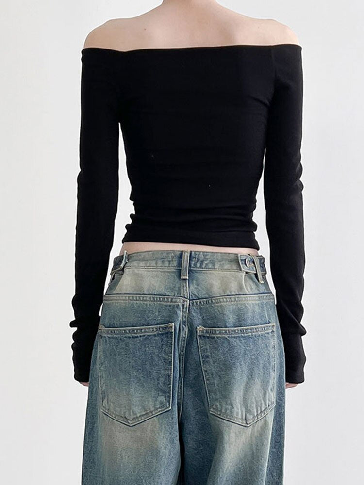 Pydshop Gothic Off-Shoulder Skinny Slash Neck Top