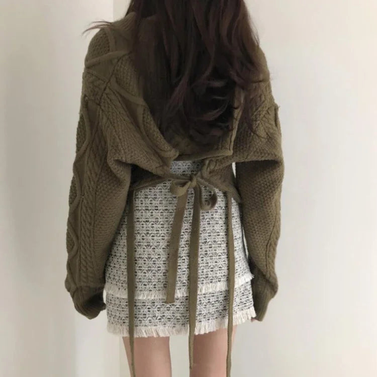 Pydshop Autumn New V-neck Slim Fit Sweaters Mujer Harajuku E-Girl Back Lace Up Knitted Pullover Y2k Grunge Long Sleeve Tops Women