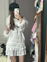 Pydshop Fashion Punk Slash Neck Print T-shirts Spring Autumn New Mid-length Tops Women Y2k Grunge Long Sleeve Street Tee Shirt