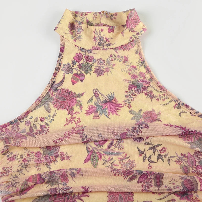 Pydshop Boho Floral Print Turtleneck  Halter Top